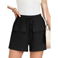 thumbnail image 1 of Chiclily Womens Lightweight Shorts Black S Casual Summer Wide-Leg Shorts Waffle Knit Drawstring Shorts with Pockets, 1 of 8