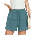 thumbnail image 1 of Chiclily Womens Lightweight Shorts Grey Blue L Casual Summer Wide-Leg Shorts Waffle Knit Drawstring Shorts with Pockets, 1 of 8