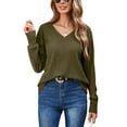 thumbnail image 1 of Chiclily Womens Long Sleeve Shirts Lightweight Pullover Sweaters Olive Green Large V Neck Tunics Tops, 1 of 6