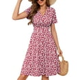 thumbnail image 1 of Chiclily Womens Summer Floral Boho Dress Casual Short Sleeve V-Neck Swing Midi Dress, Maple Leaf L, 1 of 6