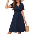 thumbnail image 1 of Chiclily Womens Summer Short Sleeve Casual Dresses V-Neck Boho Midi Dress with Pockets, Navy Blue L, 1 of 6