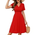 thumbnail image 1 of Chiclily Womens Summer Short Sleeve Casual Dresses V-Neck Boho Midi Dress with Pockets, Red L, 1 of 6