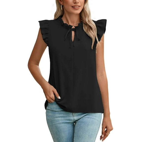 Chiclily Womens Summer Tops Short Sleeve V Neck Blouse Black Large Loose Casual Drawstring Work Shirts