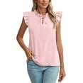 thumbnail image 1 of Chiclily Womens Summer Tops Short Sleeve V Neck Blouse Pink Large Loose Casual Drawstring Work Shirts, 1 of 7