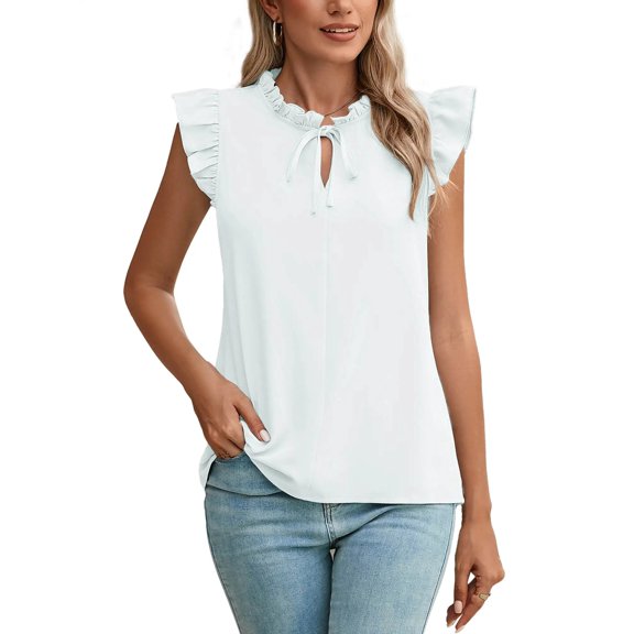 Chiclily Womens Summer Tops Short Sleeve V Neck Blouse White XL Loose Casual Drawstring Work Shirts