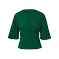thumbnail image 1 of Chiclily Womens 3/4 Sleeve Wrap Blouse Green Small V Neck Dressy Casual Top Ruched T-Shirts, 1 of 6