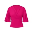thumbnail image 1 of Chiclily Womens 3/4 Sleeve Wrap Blouse Rose Red 2XL V Neck Dressy Casual Top Ruched T-Shirts, 1 of 6