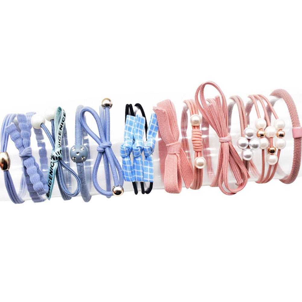 Chicmine 12Pcs Bow Faux Pearl Hair Tie Rope Headband Women Girl Elastic