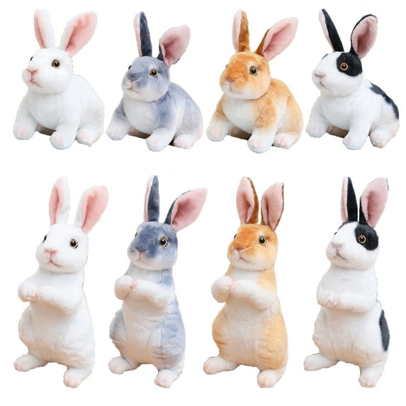Chicmine 3D Rabbit Doll Creative Simulation Rabbit Doll Sitting Squatting Posture Standing Long Ear Bunny Plush Doll Stuffed Animal Toy Mascot Plush Toy Easter Decorations Kids Present