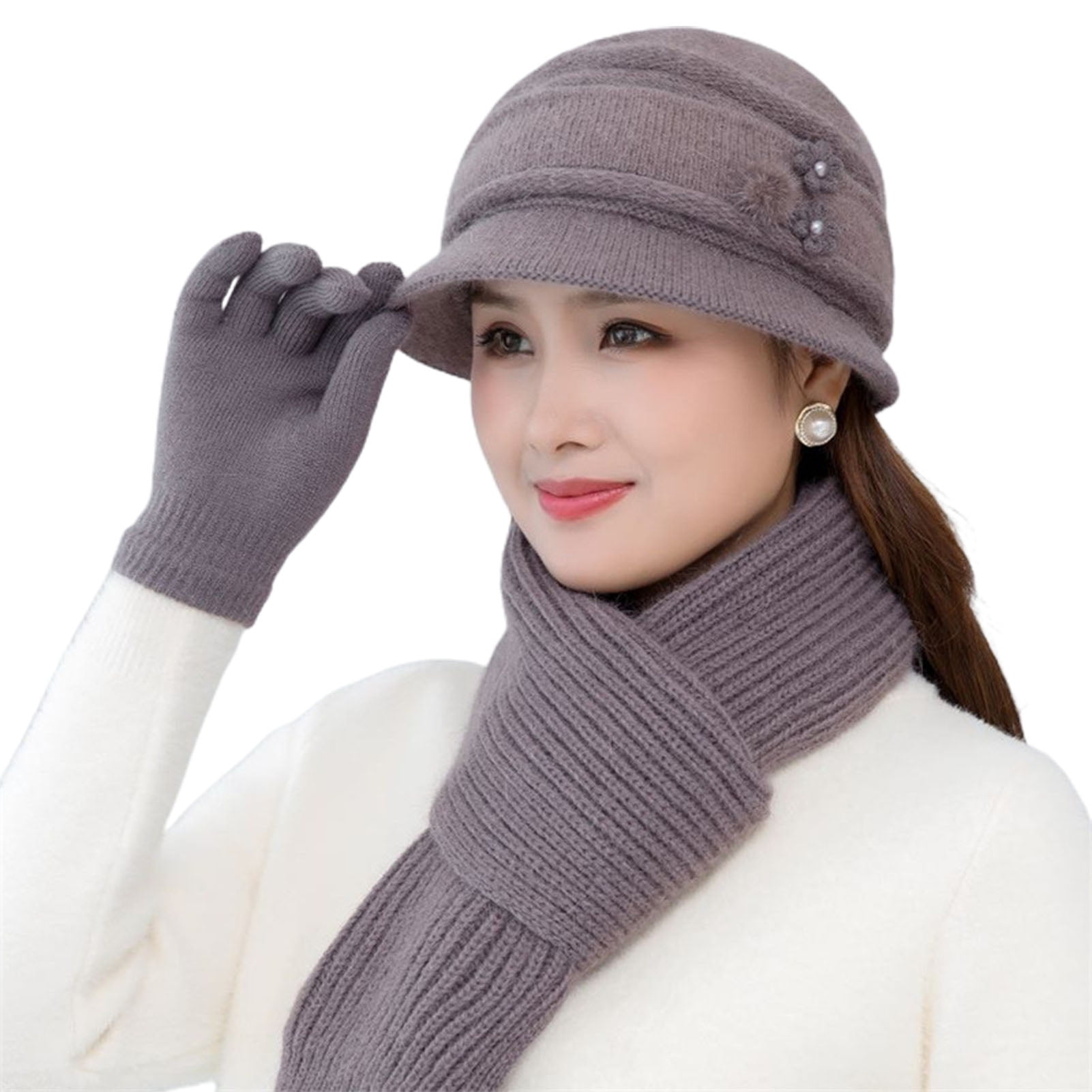 Chicmine 3Pcs/Set Women Warm Hat Scarf Gloves Winter Comfortable Thick