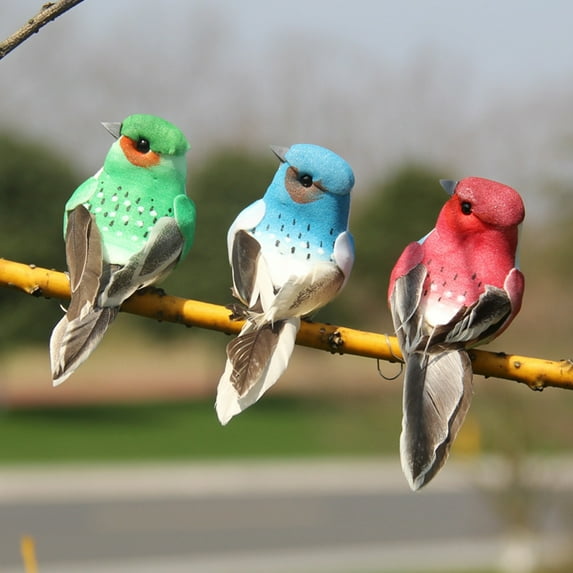 Chicmine Mini Fake Birds Artificial Feather Foam Bird Christmas Ornament Garden Decoration Miniature Gardening Fake Bird Xmas Tree Decoraation for Garden Branches Wedding Party Decoration