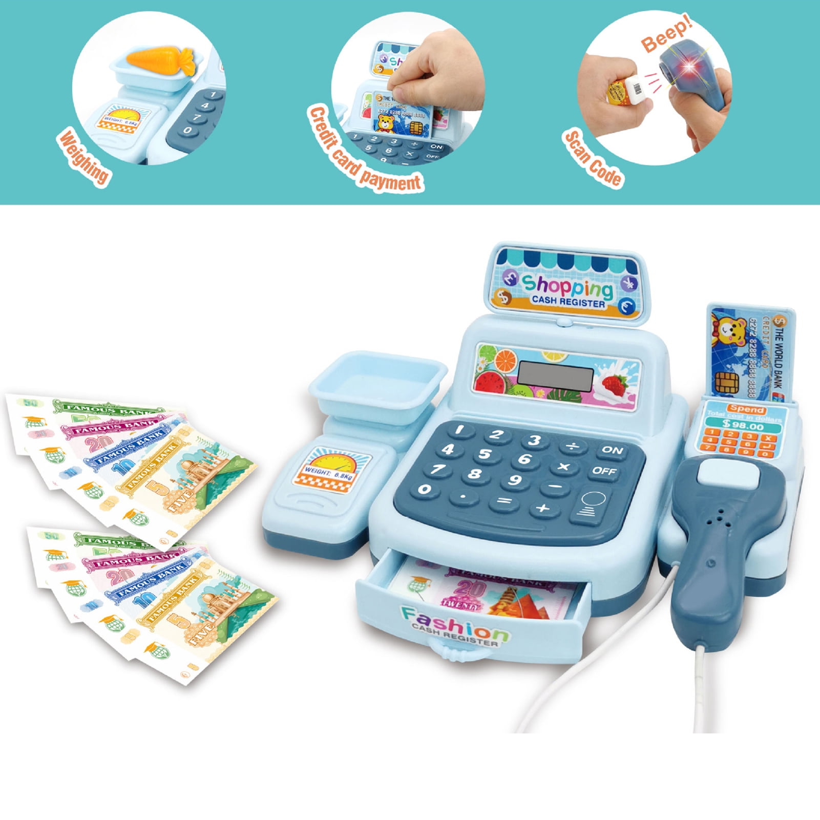 Chicmine Pretend Play Toy Cash Register Simulation Store Toy RolePlaying Kids Cash Register Toy