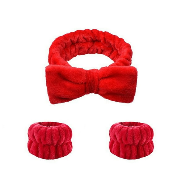 Chicmine Spa Headband Wrist Wrap Set Face Wash Hair Band Soft Comfortable Spa Headband Wristbands Set for Face Washing Grooming Accessories with Bowknot Design