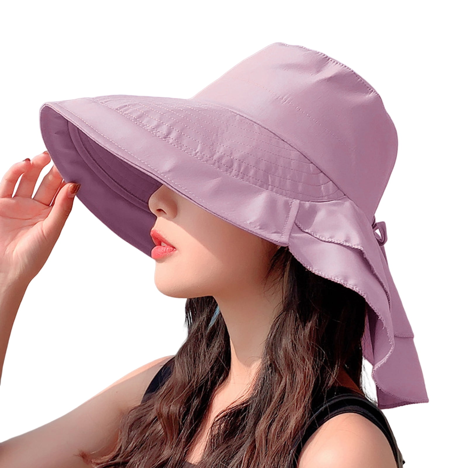 Chicmine Wide Brim Shawl Design Fisherman Hat Women Summer Solid Color  Ponytail Visor Hat Costume Accessories