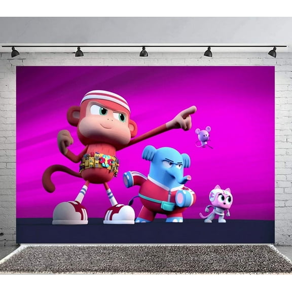 Chico Bon Bon Monkey with a Tool Belt Backdrop Banner Party Supplies Poster Movie Theme Background for Photography Birthday Decorations