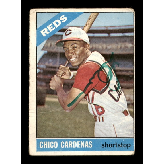 Chico Cardenas Autographed 1966 Topps Card #370 Cincinnati Reds SKU #187791