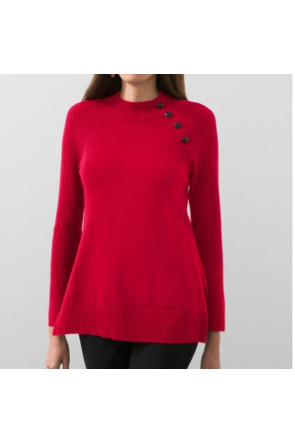 Chico's Button Neck Tunic Sweater, Red NWT