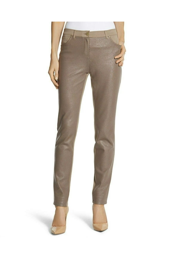 Snakeskin Foiled Piece Front Ponte Slim Pants 570124169