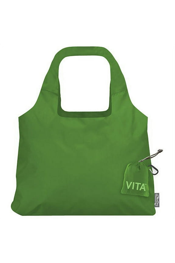 Vita Compactable Reusable Shopping Tote/Grocery Bag with Pouch, Pale Green, 19 x 12.5-Inch Bag/4 x 4-Inch Pouch
