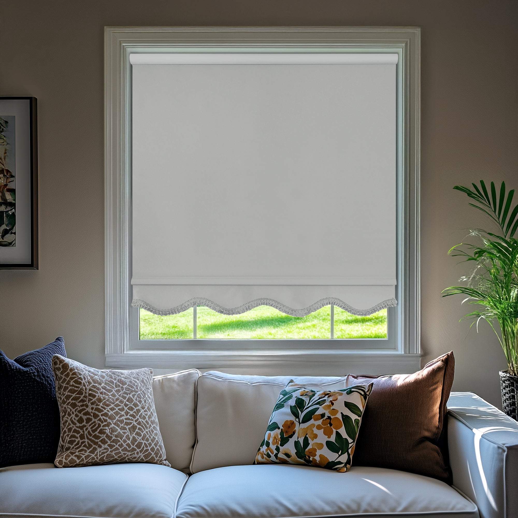 Chicology Blackout Roller Shades with Fringe | Cordless Light Filtering Window Blinds |35"W X 64"H| Decorative Privacy Shades for Home & Office | Easy Install | Gray