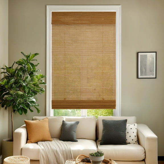 Chicology 35"W x 48"H Light-Filtering Cordless Mesh Bamboo Shade, Mesh Natural