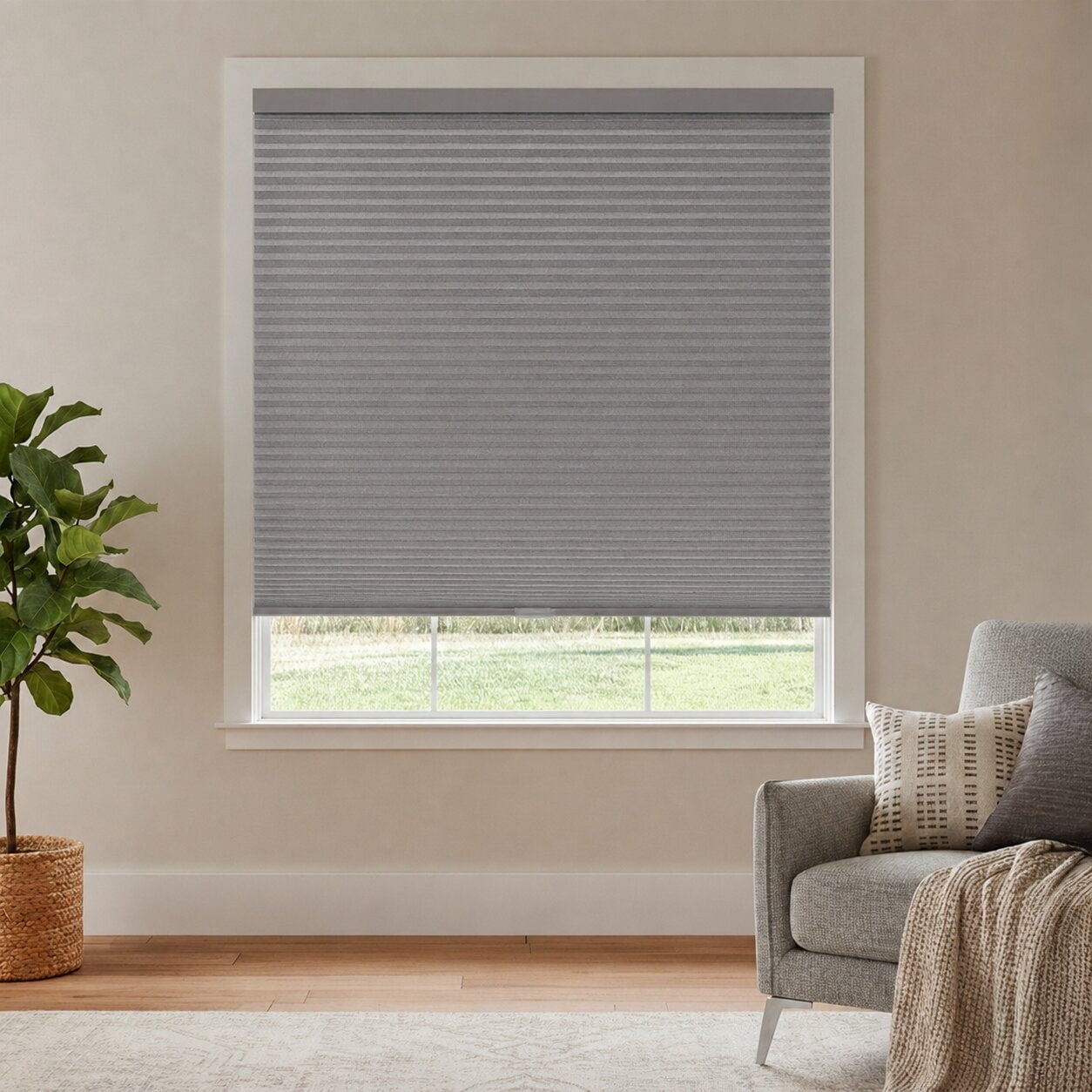 Chicology 43.75"W X 48"H Cordless Double Cell Cellular Shades Light Filtering Gray