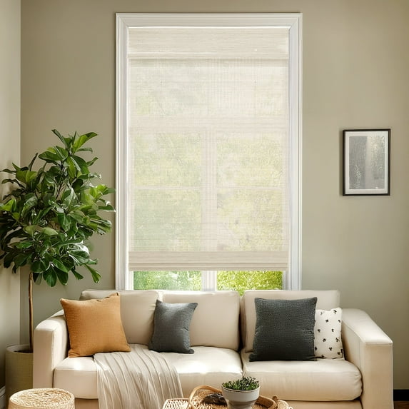 Chicology 50.5"W x 60"H Light-Filtering Cordless Mesh Bamboo Shade, Mesh Sand