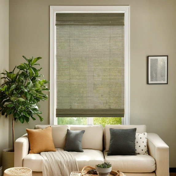Chicology 53"W x 36"H Light-Filtering Cordless Mesh Bamboo Shade, Mesh Grey