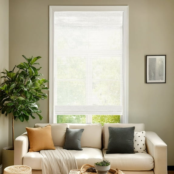 Chicology 56.5"W x 36"H Light-Filtering Cordless Mesh Bamboo Shade, Mesh White