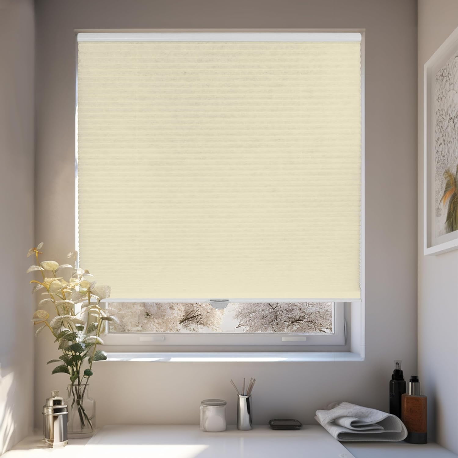 Chicology Beige Cordless Light Filtering Cellular Shades 53.75 in. W x 48 in. L