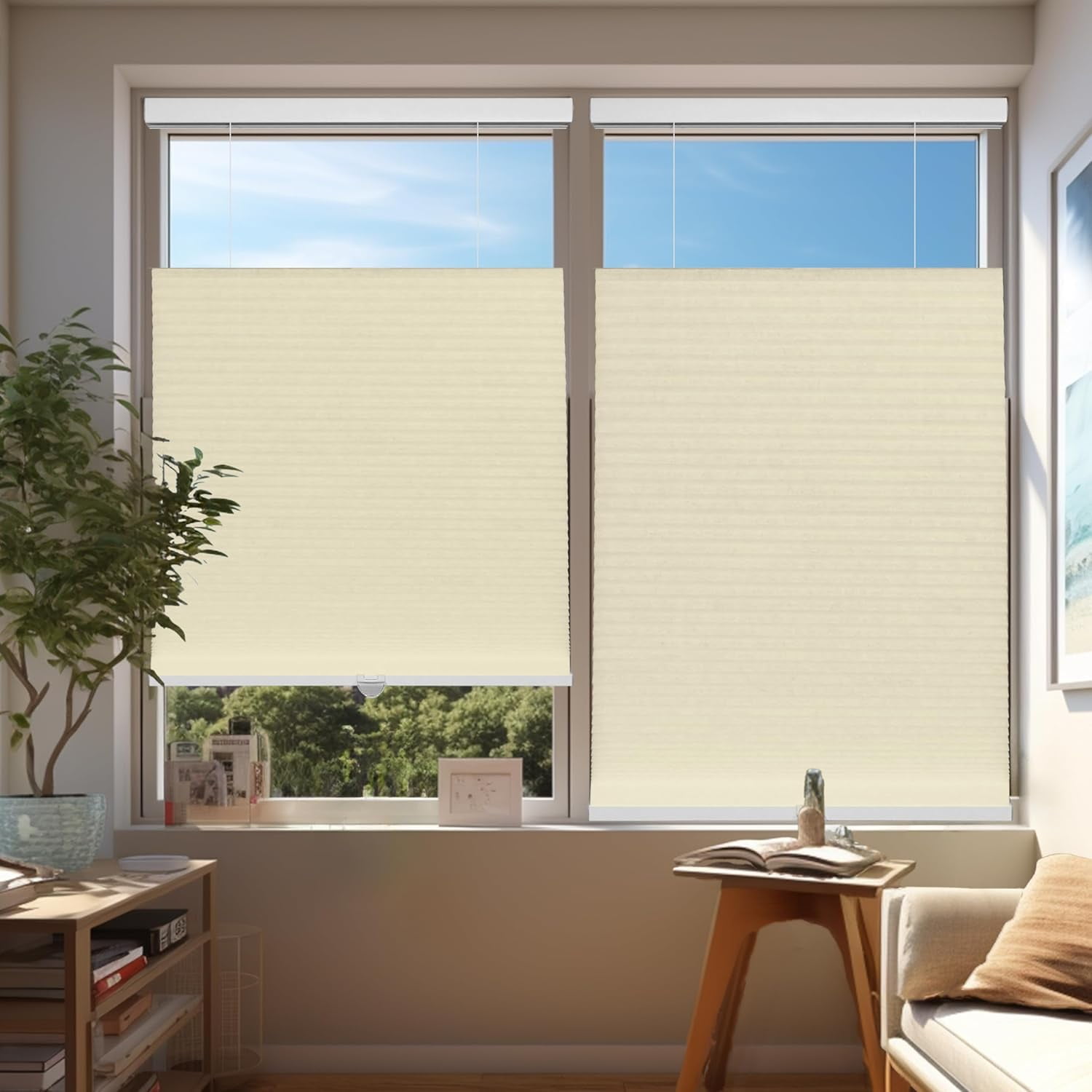 Chicology Beige Light Filtering Cordless Top Down Bottom Up Cellular Shades 38.75 in. W x 48 in. L