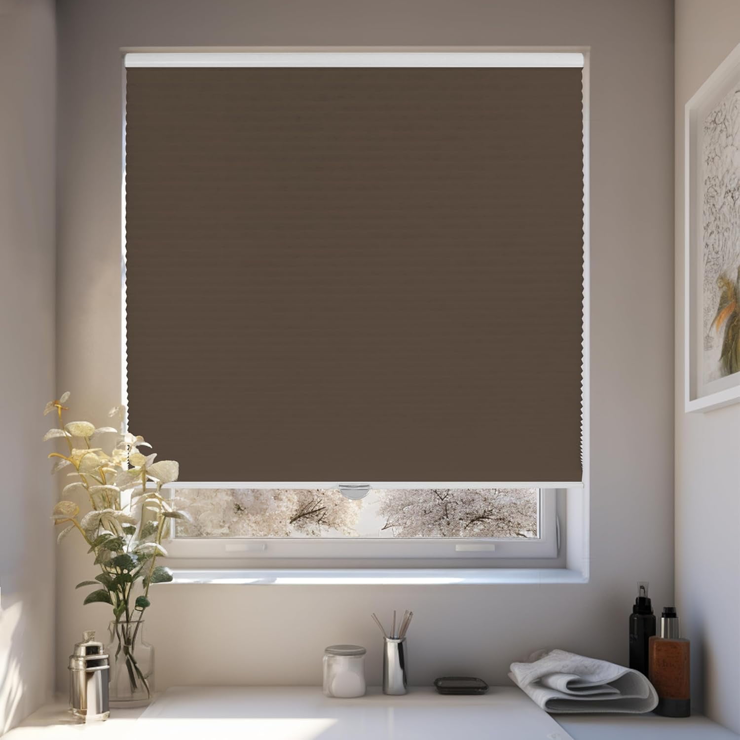 Chicology Brown Cordless Light Filtering Cellular Shades 37.5 in. W x 48 in. L
