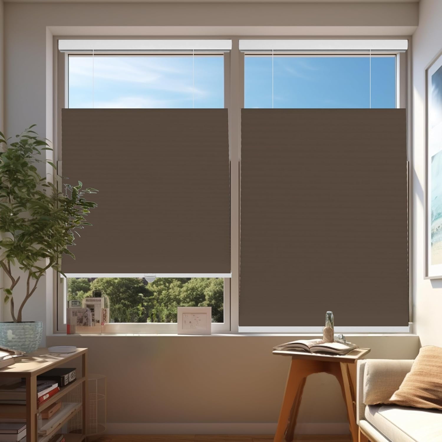 Chicology Brown Light Filtering Cordless Top Down Bottom Up Cellular Shades 56.25 in. W x 48 in. L