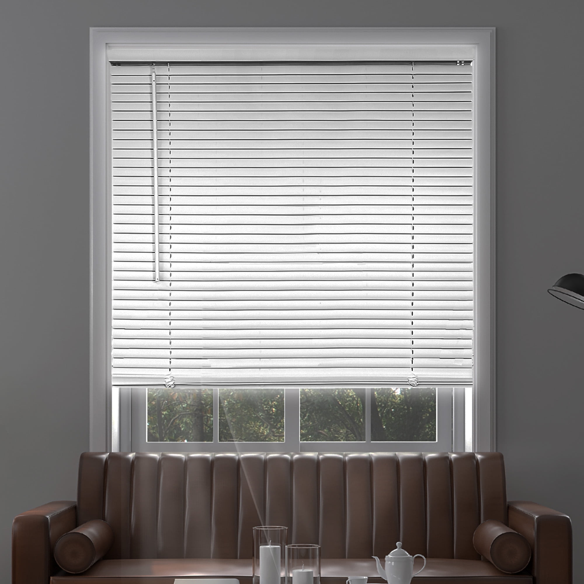 Chicology 46"W X 60"H Midnight White Cordless Blackout 1" Slats Vinyl Mini Window Blinds