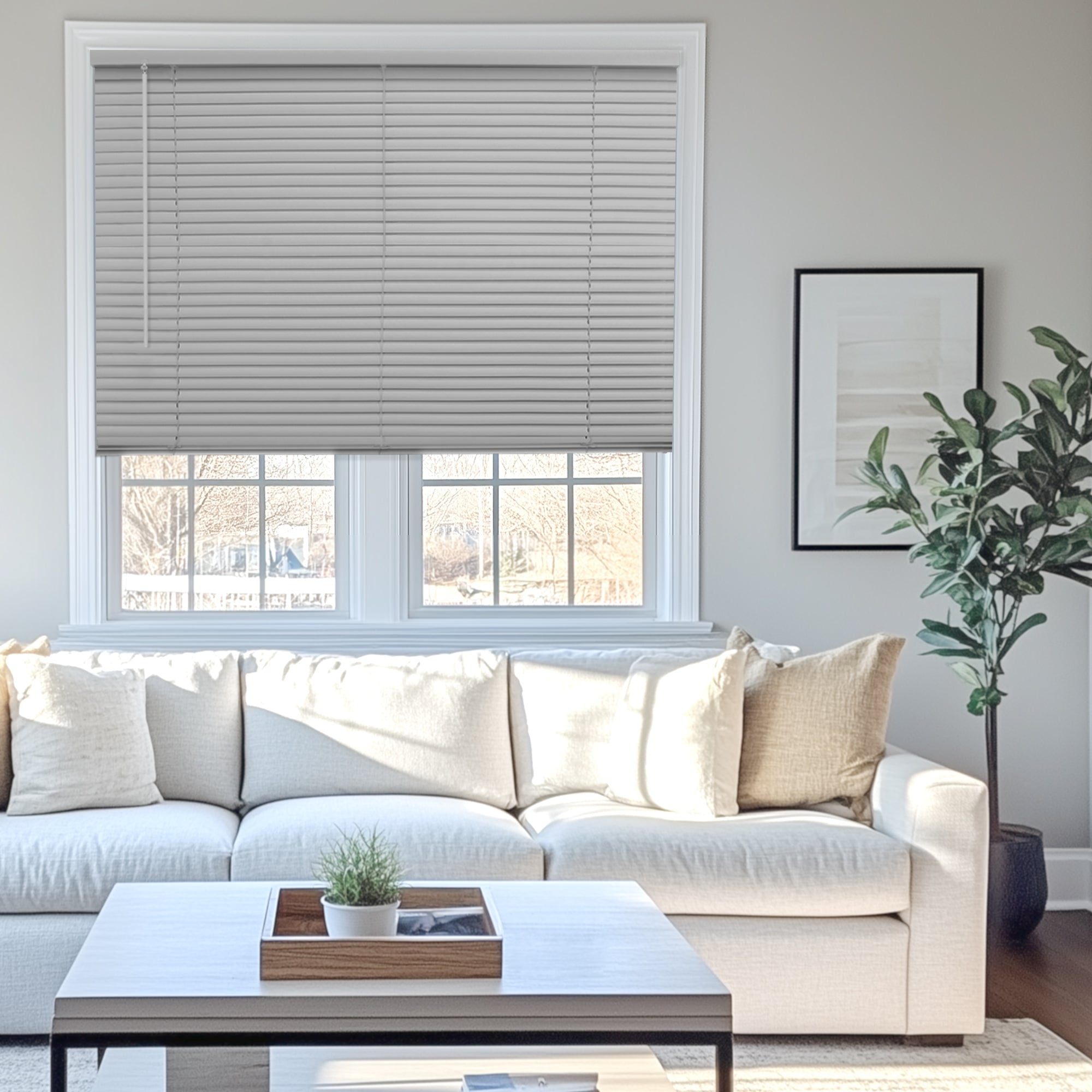 Chicology 38.5"W x 84"H Gray Cordless Vinyl Mini Window Blinds 1" Slats