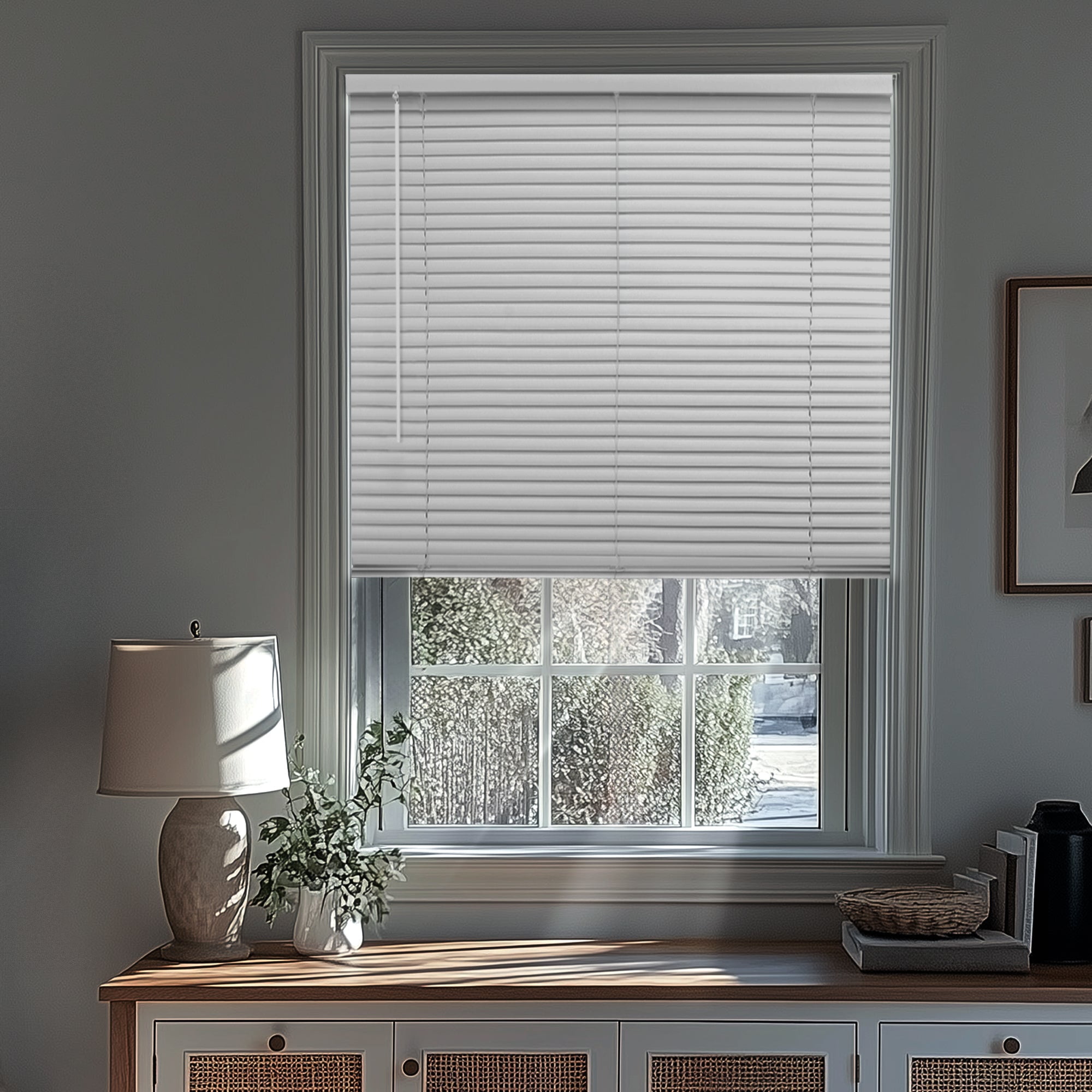 Chicology 42"W X 60"H Cordless White Vinyl Mini Blinds 1" Slats Room Darkening Child Safe Easy Install