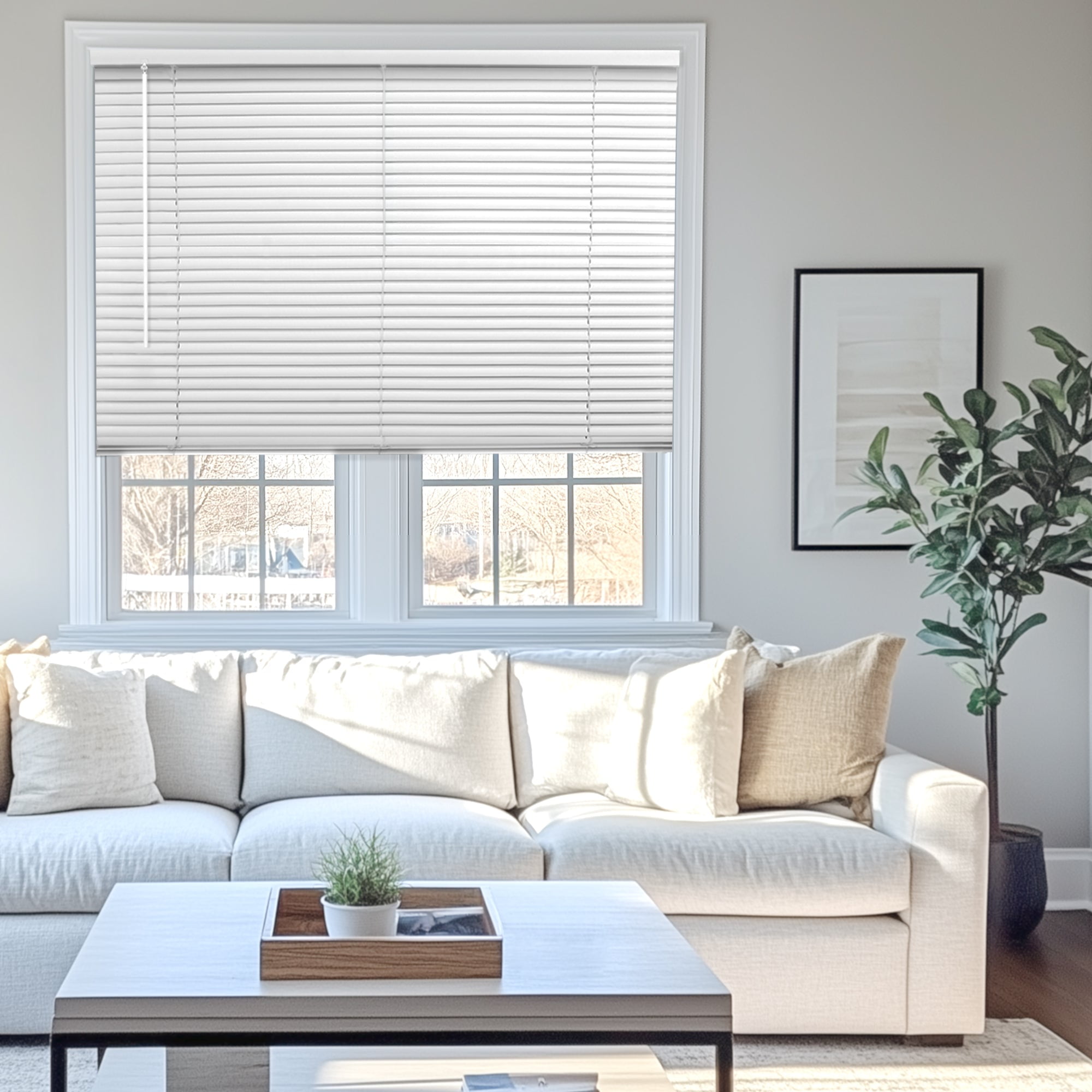 Chicology 14.5"W x 60"H White Cordless Vinyl Mini Window Blinds 1" Slats