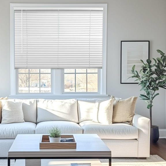 Chicology 29"W x 36"H White Cordless Vinyl Mini Window Blinds 1" Slats