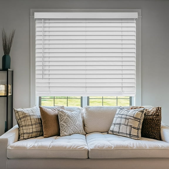 Chicology White Cordless 2 Inch Faux Wood Blinds for Windows with Valance |44.75"W X 60"H| Room Darkening | Light Filtering | Easy Install | Moisture Resistant