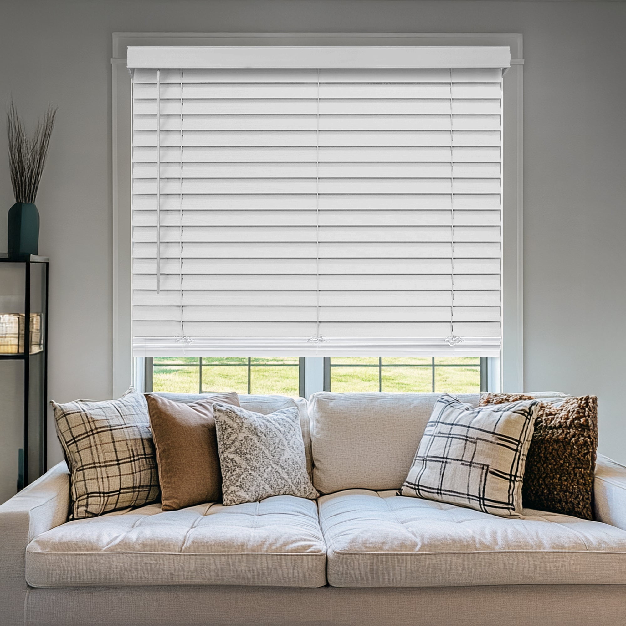 Chicology White Cordless 2” Inch Faux Wood Blinds for Windows with Valance |55.75"W X 72"H| Room Darkening | Light Filtering | Easy Install | Moisture Resistant