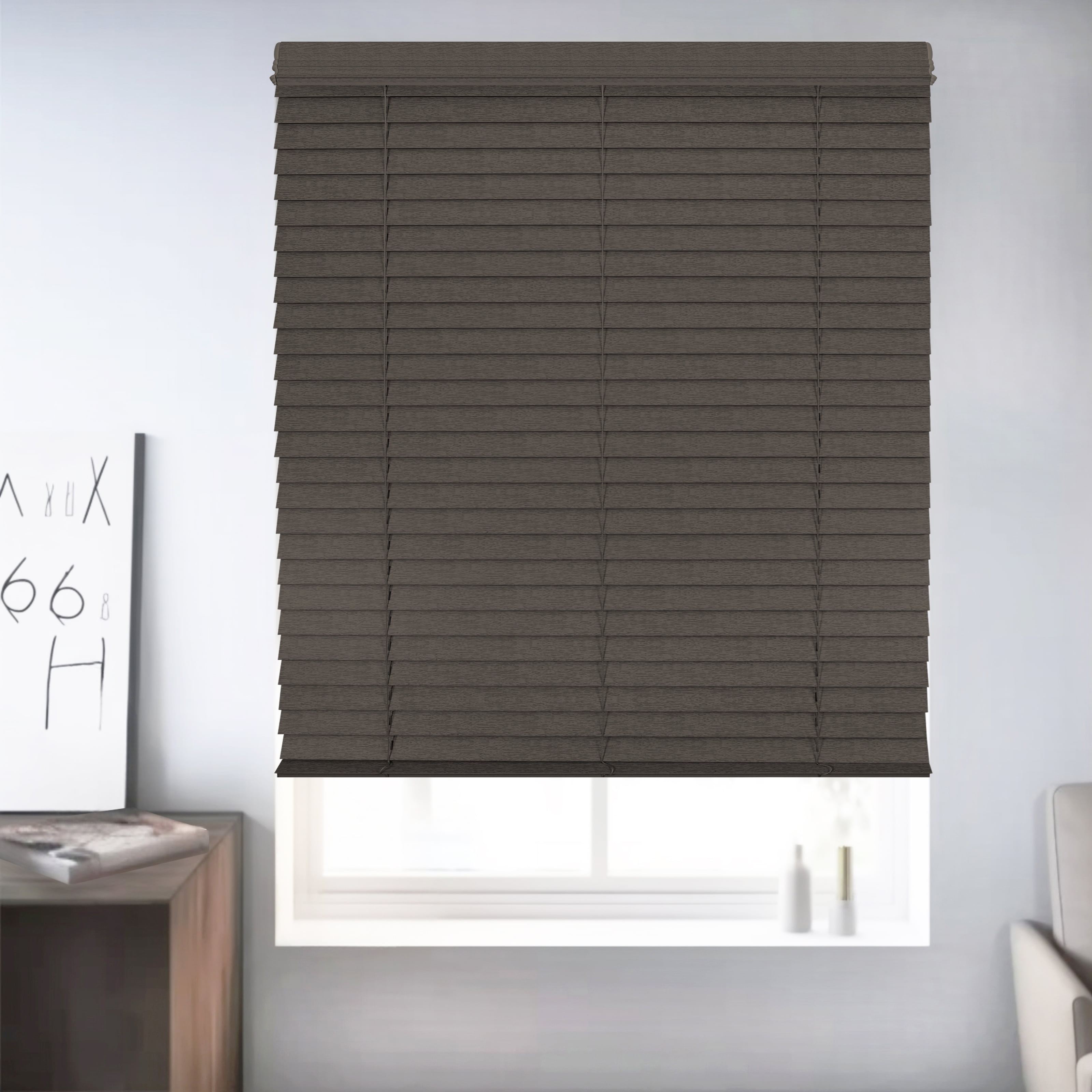 Chicology Cordless Faux Wood Blinds, Brown Textured (2.5" Slat), 52.5"W X 72"H