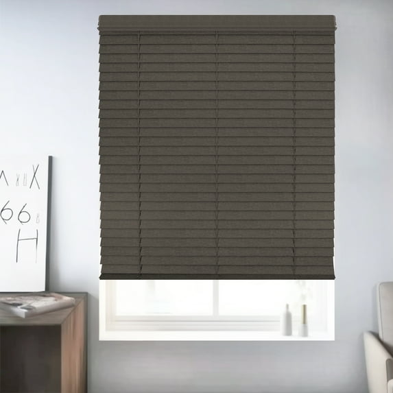 Chicology Cordless Faux Wood Blinds, Brown Textured (2.5" Slat), 57.75"W X 72"H