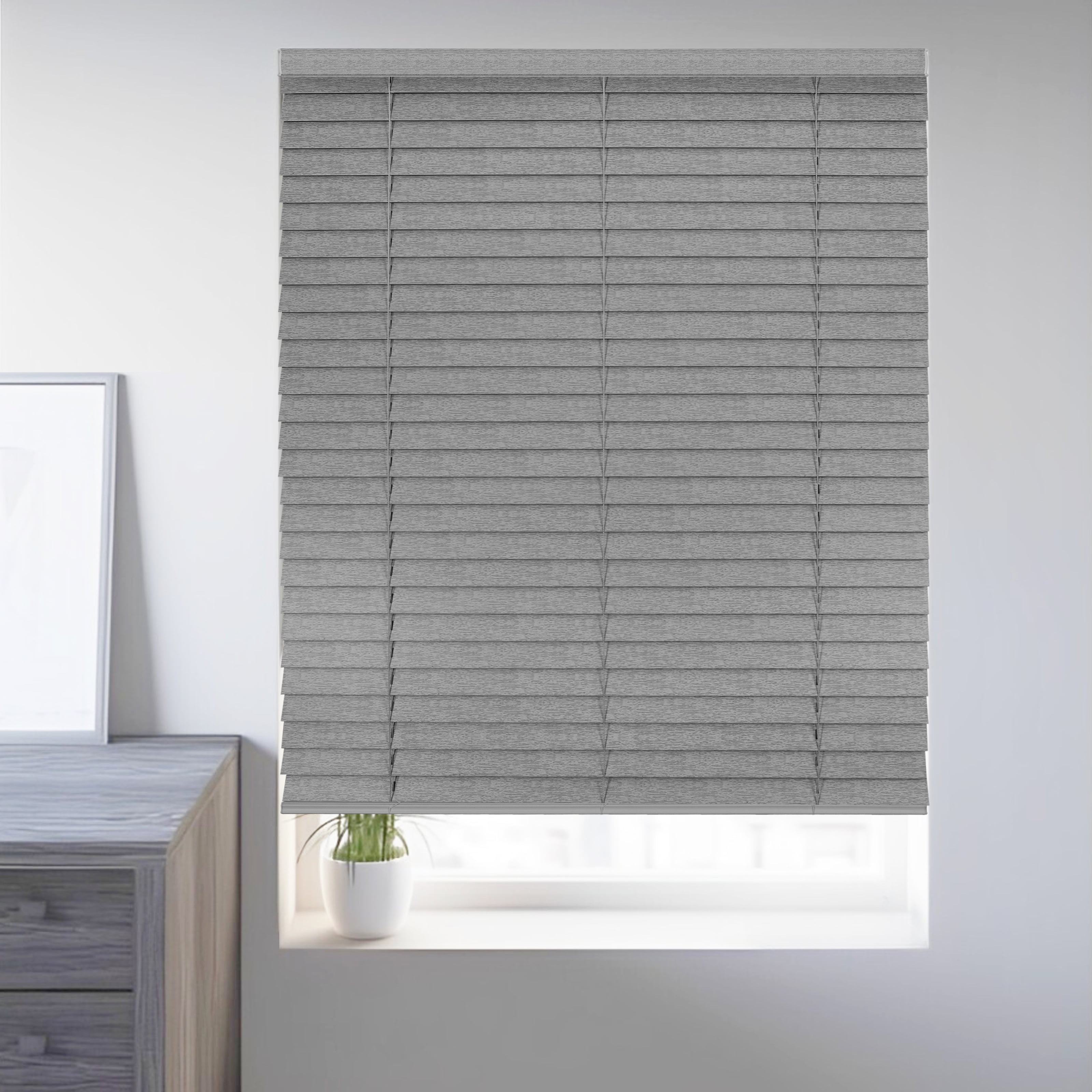 Chicology Cordless Faux Wood Blinds, Gray Textured (2" Slat), 63"W X 72"H