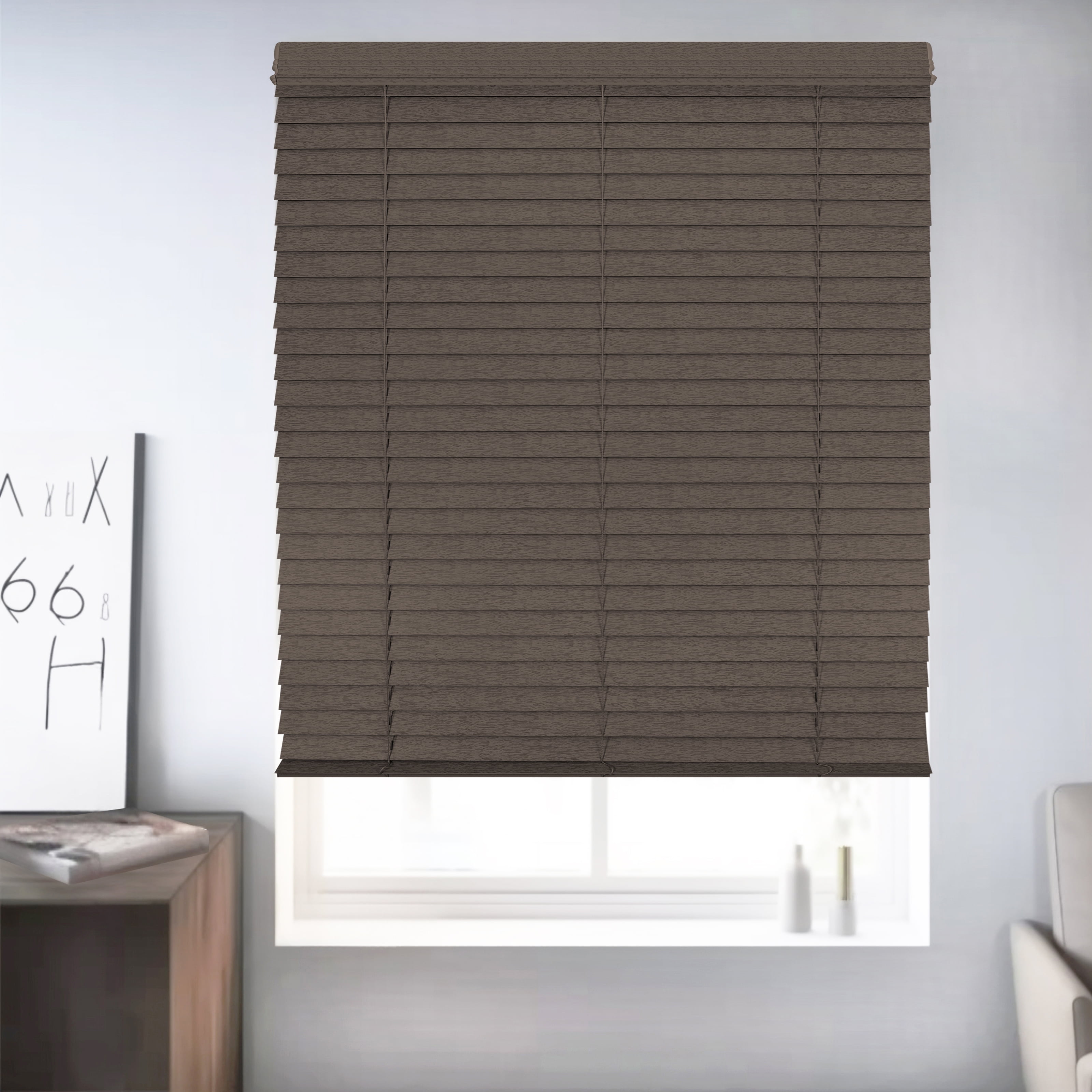 Chicology Cordless Faux Wood Blinds, Umber Textured (2.5" Slat), 53.5"W X 72"H