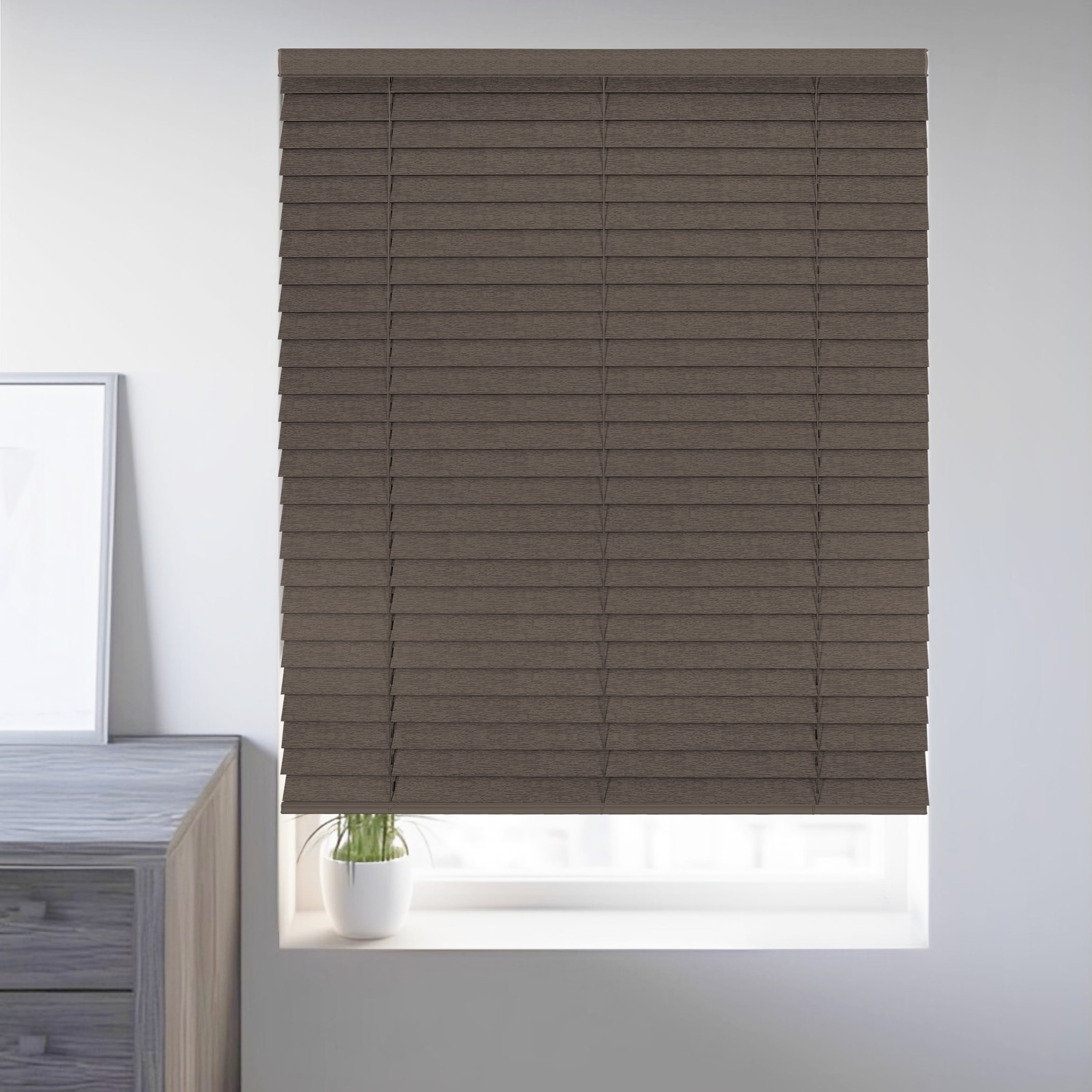 Chicology Cordless Faux Wood Blinds, Umber Textured (2" Slat), 26"W X 72"H