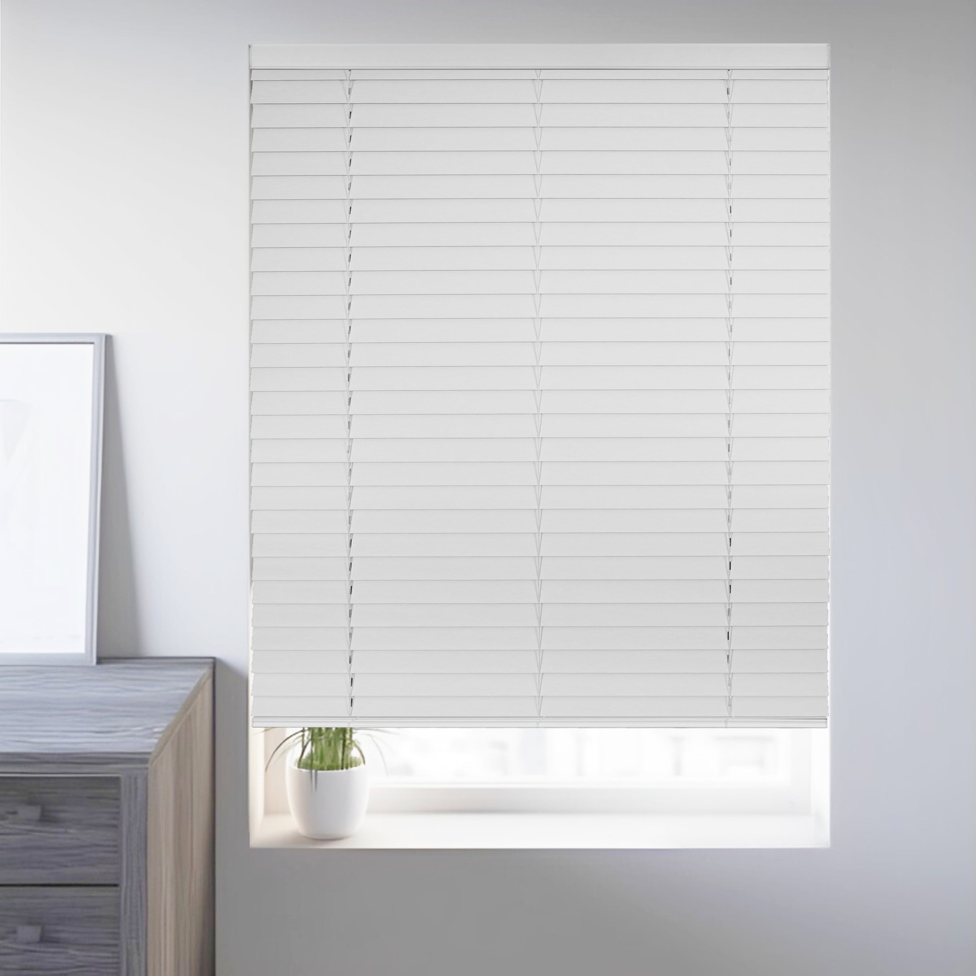 Chicology Cordless Faux Wood Blinds, White Textured (2" Slat), 39.75"W X 72"H
