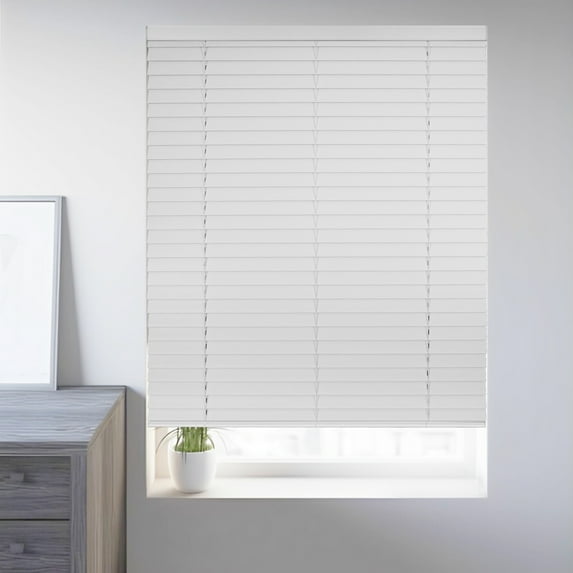 Chicology Cordless Faux Wood Blinds, White Textured (2" Slat), 64.75"W X 72"H