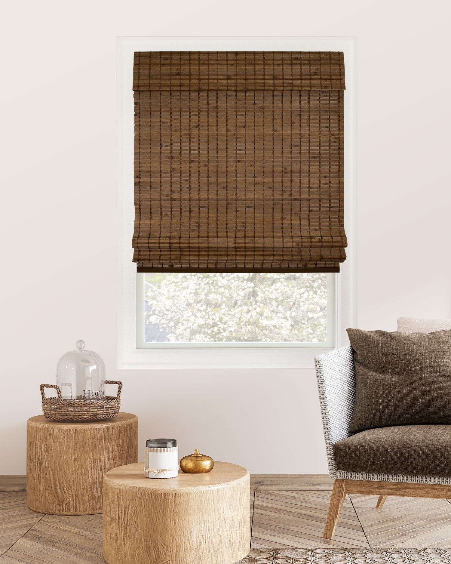 Chicology 36"W x 64"H Pinecone Cordless Bamboo Shades, Natural Woven Wood, Light Filtering, Safe for Kids & Pets