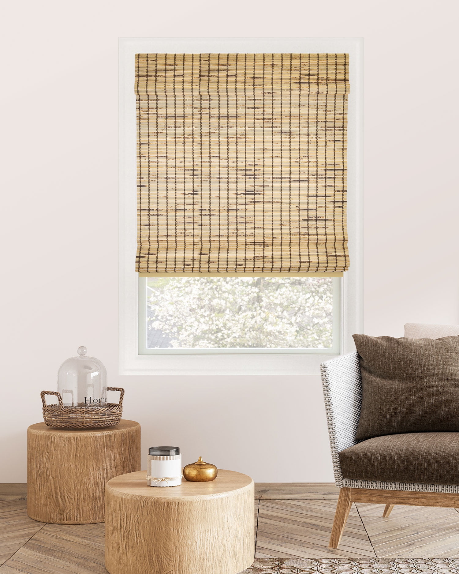 32" x 64" Light Brown Bamboo Cordless Roman Shade