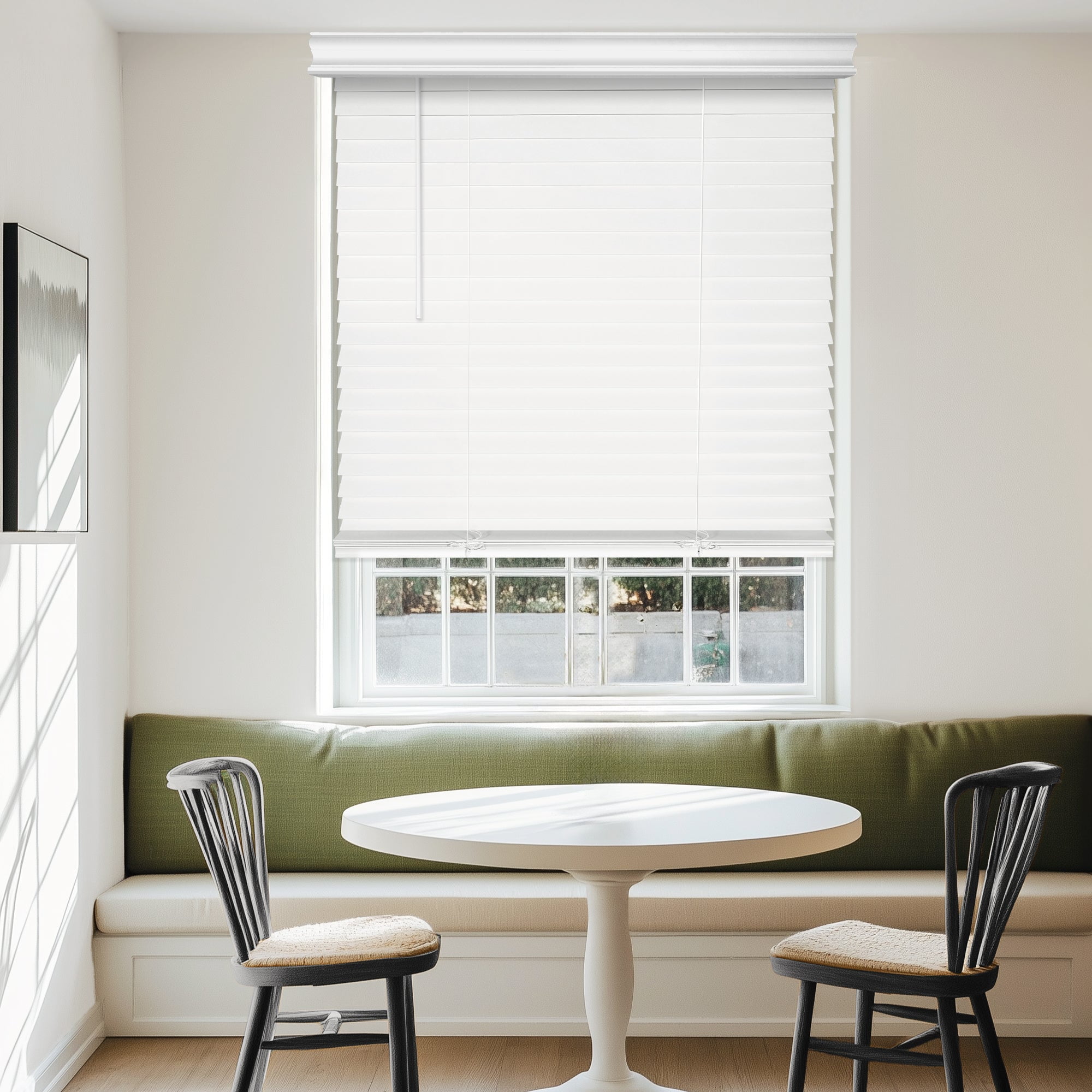 Chicology Cordless Faux Wood Blinds 2 in Slats Blackout No Hole Design Valance, 33.75"W X 72"H
